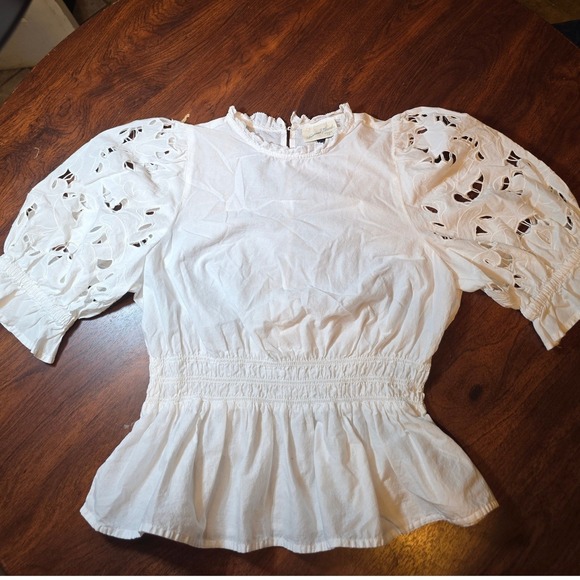 Universal Thread Tops - Universal Thread Blouse Womens M White Eyelet Puff Sleeve Smocked Top